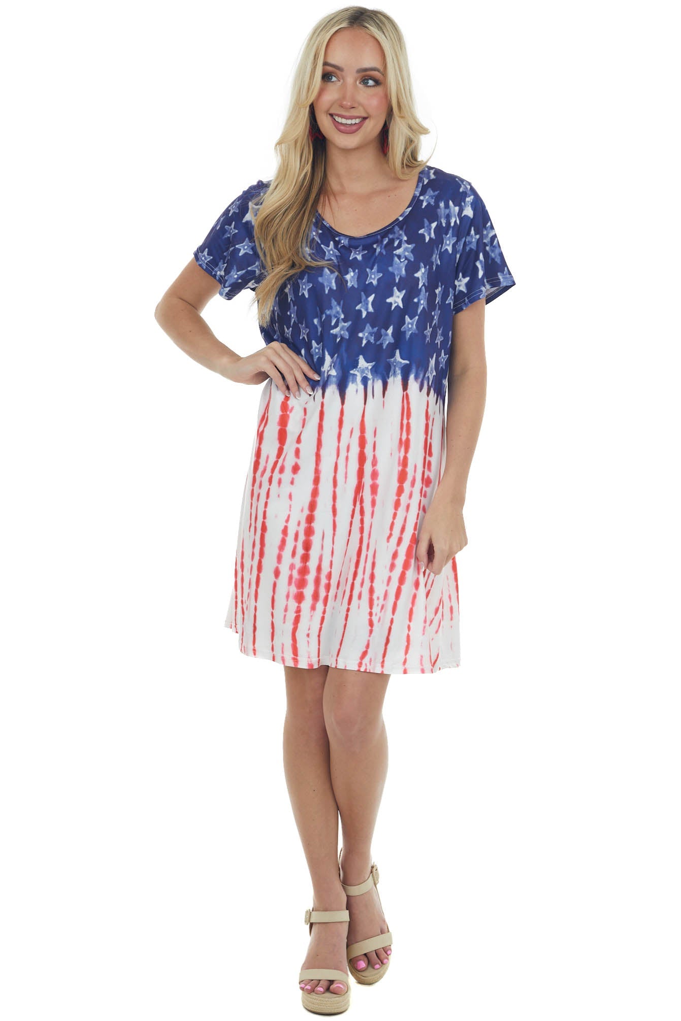 Navy Stars and Stripes Tie Dye Short Dress