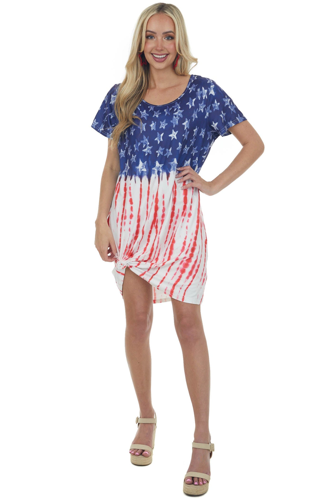 Navy Stars and Stripes Tie Dye Short Dress