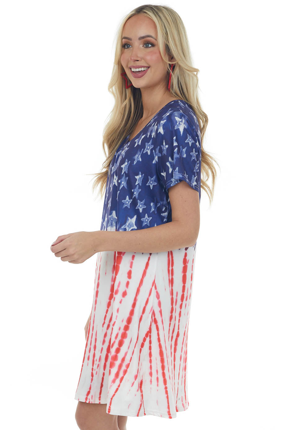Navy Stars and Stripes Tie Dye Short Dress
