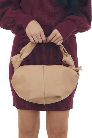 Beige Faux Leather Handbag with Tied Detail