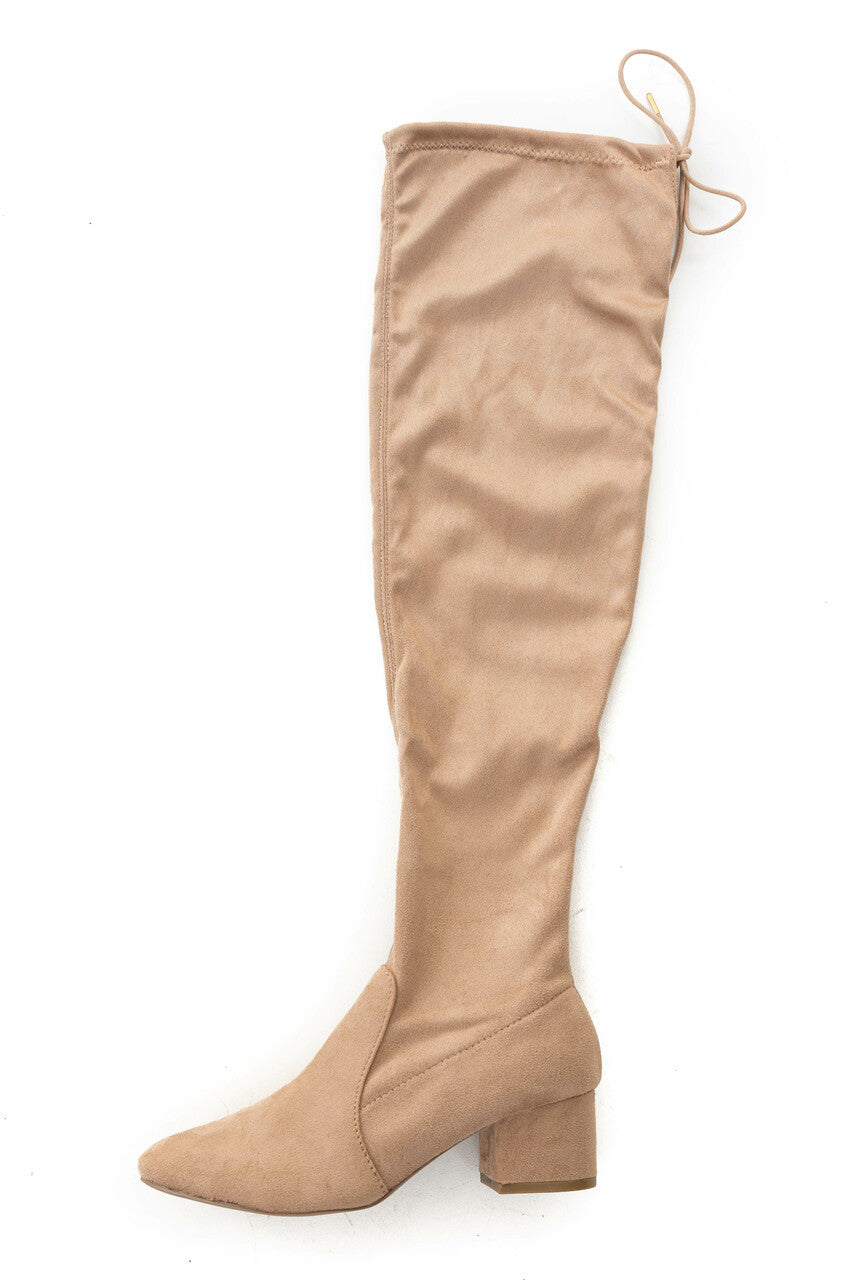 Beige Faux Suede Knee Length Slouchy Boots