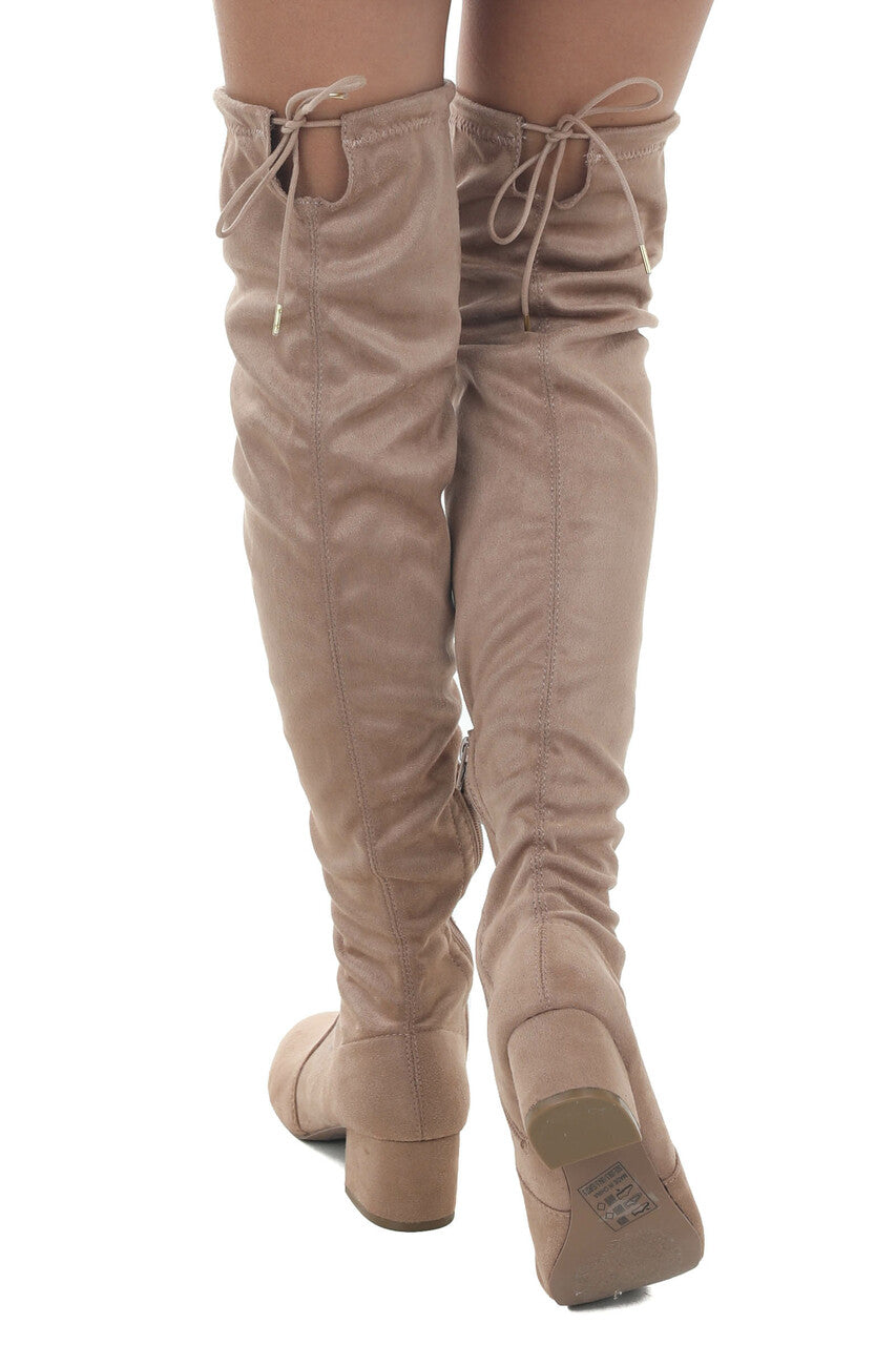 Beige Faux Suede Knee Length Slouchy Boots