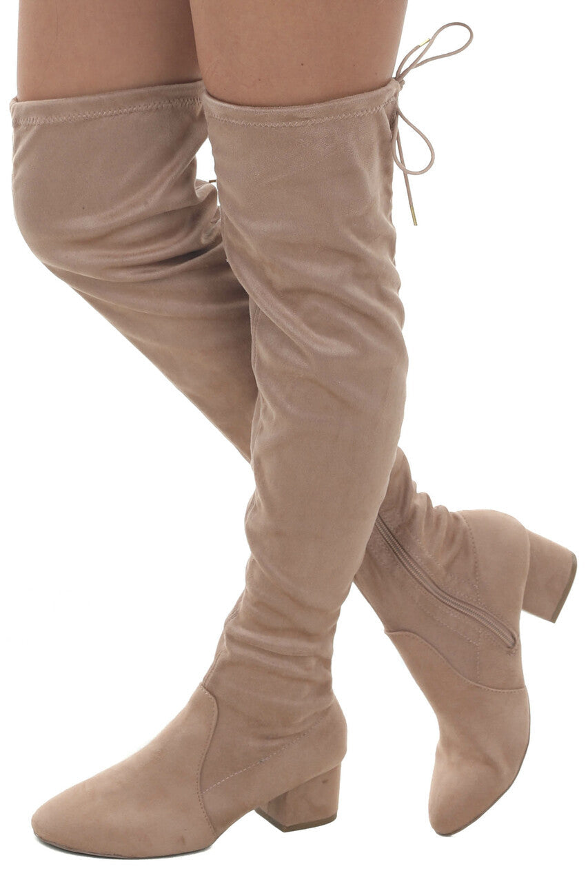 Beige Faux Suede Knee Length Slouchy Boots