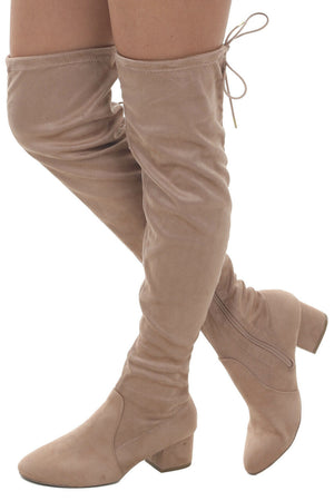Beige Faux Suede Knee Length Slouchy Boots