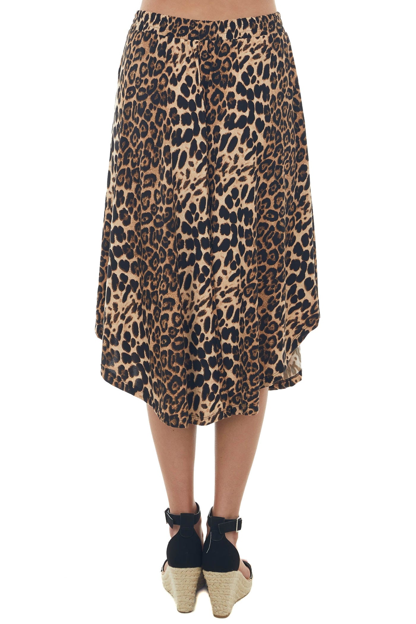 Nude Leopard Elastic Waist Curved Hem Skirt