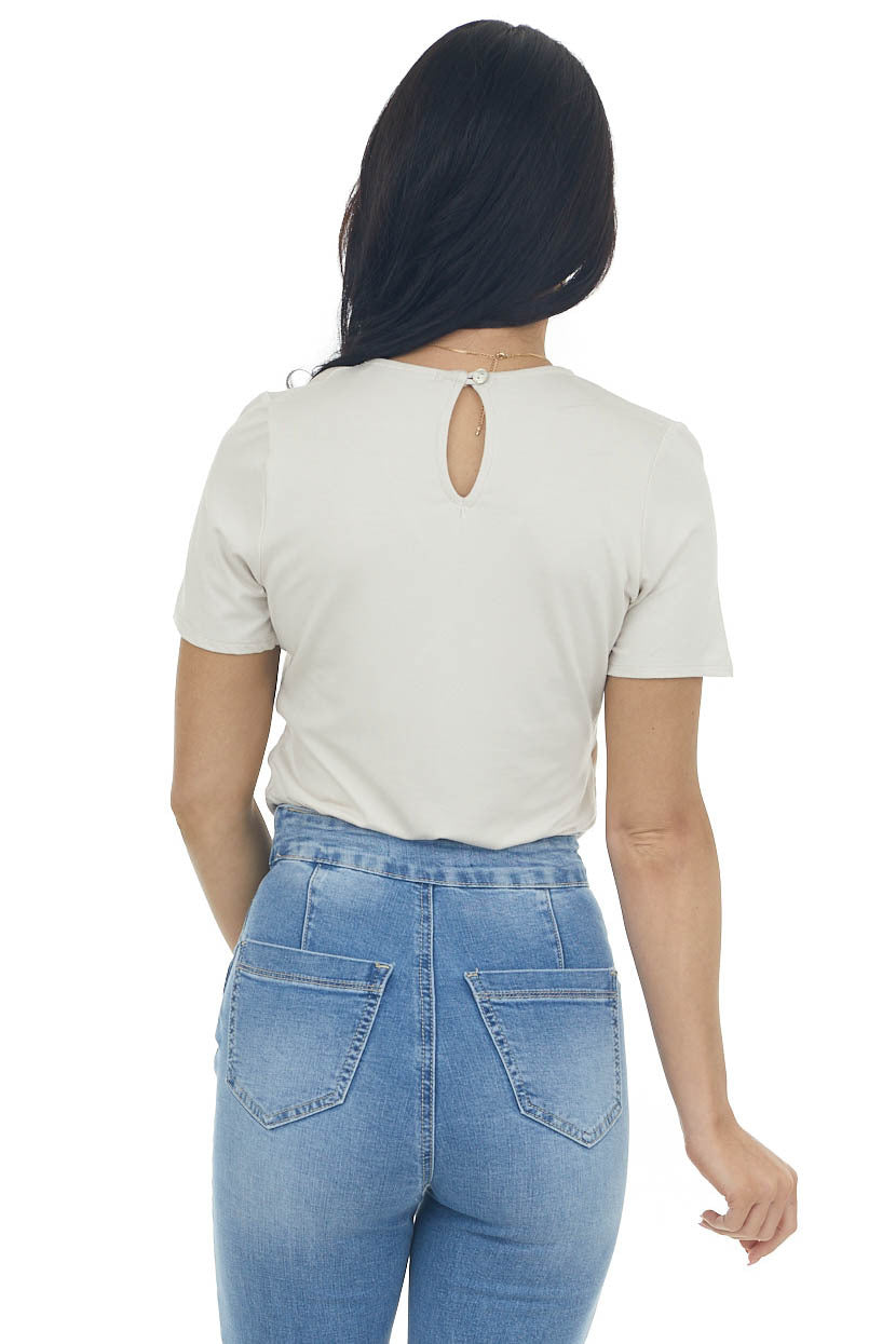 Oatmeal Surplice Short Sleeve Knit Bodysuit