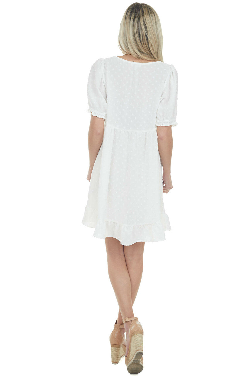 Off White Babydoll Swiss Dot Short Dress