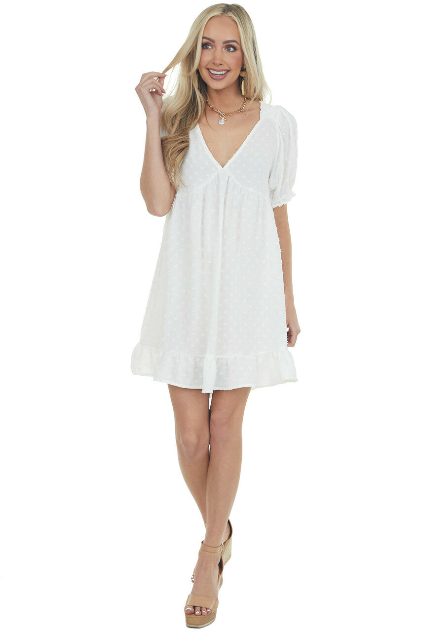 Off White Babydoll Swiss Dot Short Dress