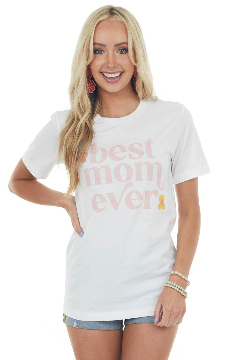 Off White 'Best Mom Ever' Flower Graphic Tee 