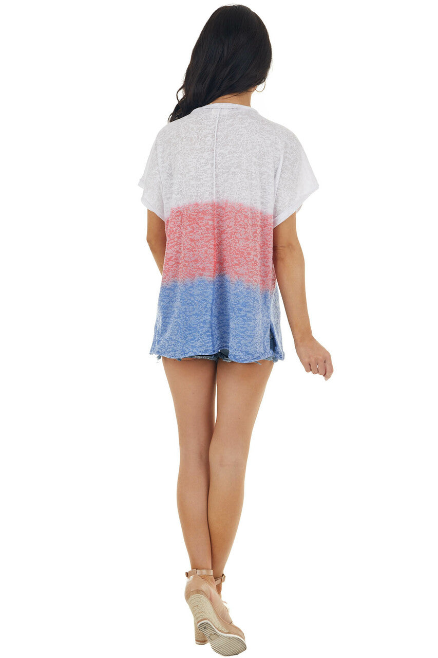 Off White Colorblock Short Sleeve Sheer Jersey Knit Top 