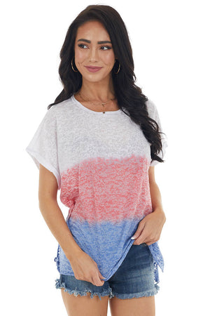 Off White Colorblock Short Sleeve Sheer Jersey Knit Top 