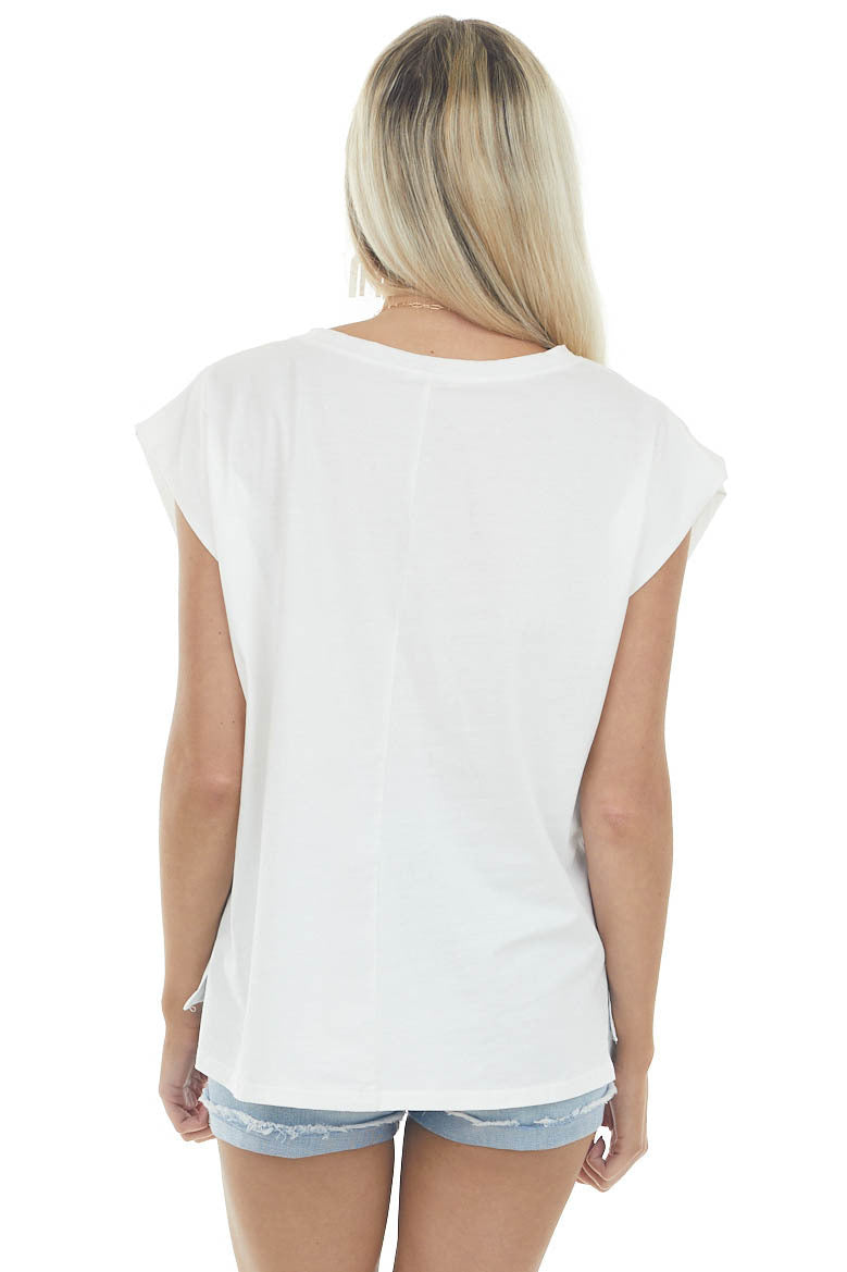 Off White Crew Neck Stretchy Knit Muscle Tee