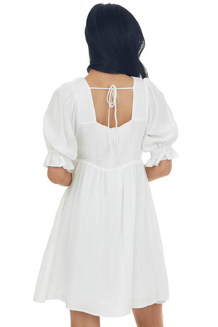 Off White Crochet Bodice Short Sleeve Dress