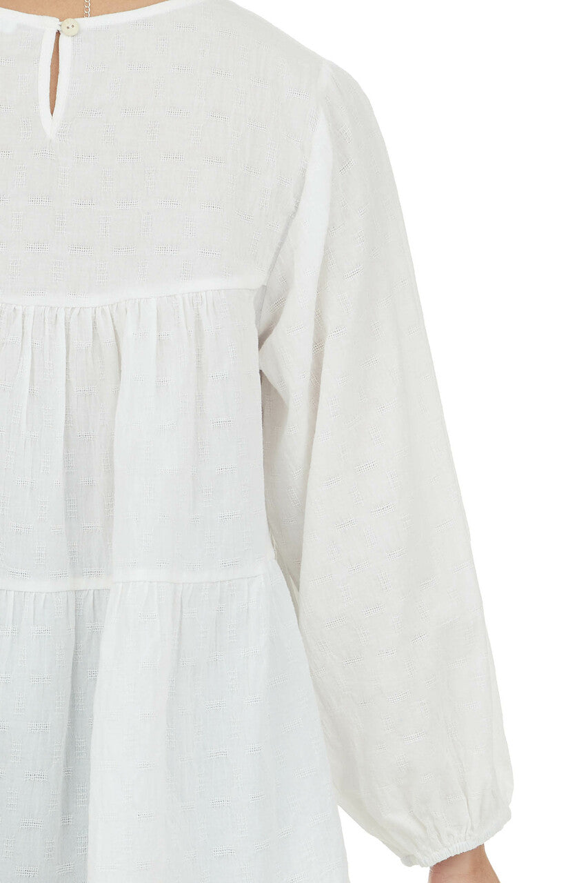 Off White Flowy Long Sleeve Babydoll Blouse