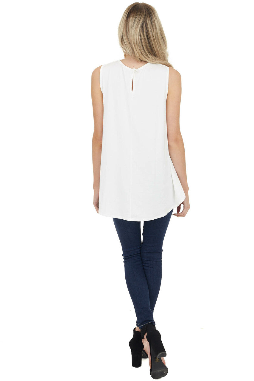 Off White Flowy Sleeveless Top with Sheer Crochet Detail