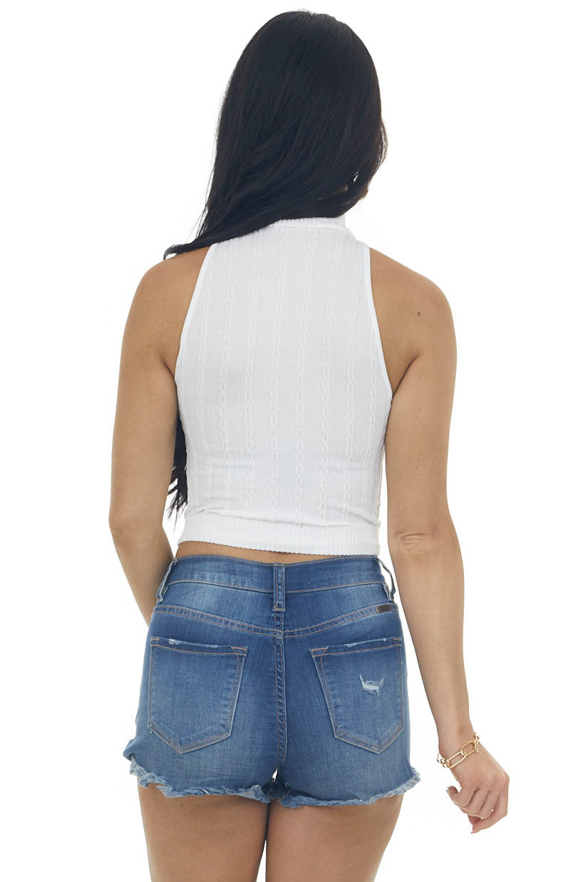 Off White Halter Mock Neck Cable Knit Tank 