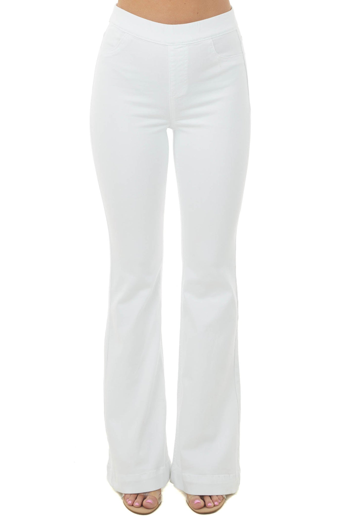 Off White High Rise Elastic Waist Flare Jeggings