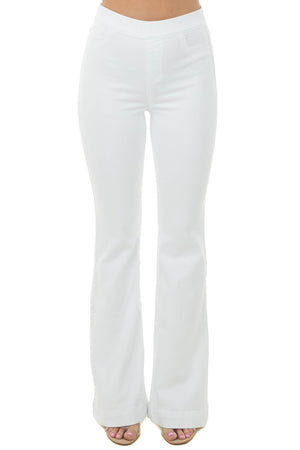 Off White High Rise Elastic Waist Flare Jeggings