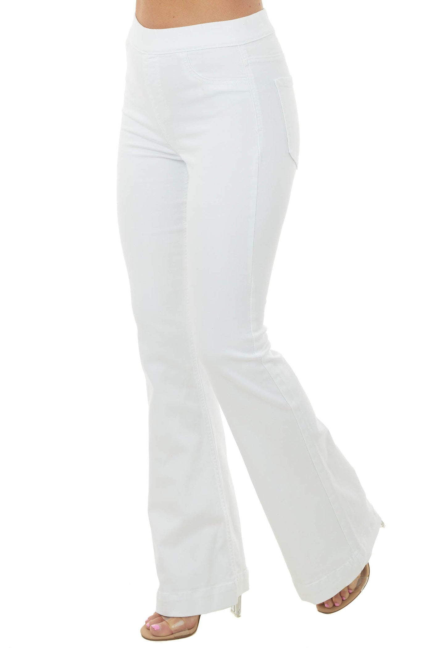 Off White High Rise Elastic Waist Flare Jeggings