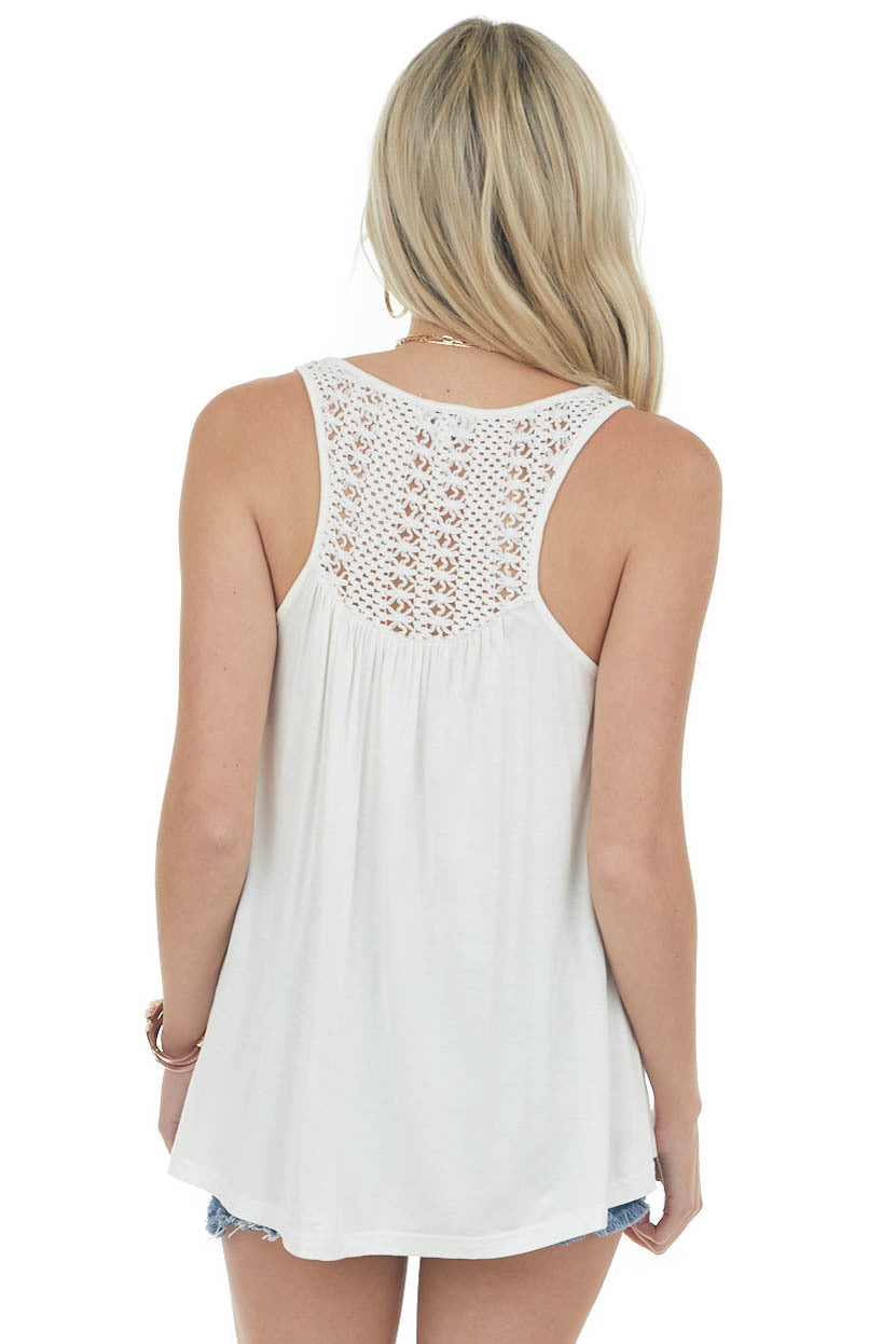 Off White Lace Yoke Babydoll Knit Tank Top