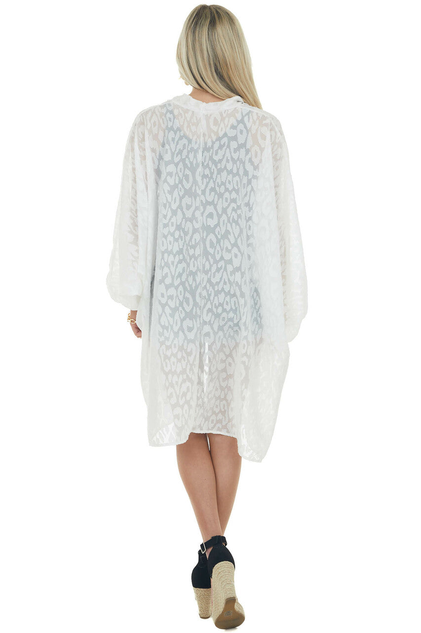 Off White Leopard Print Dolman Sleeve Kimono