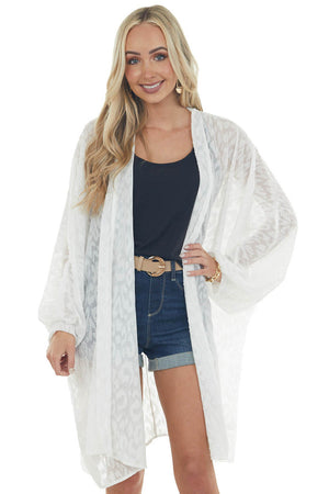 Off White Leopard Print Dolman Sleeve Kimono