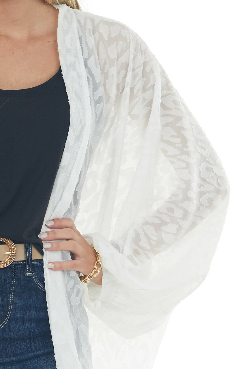 Off White Leopard Print Dolman Sleeve Kimono