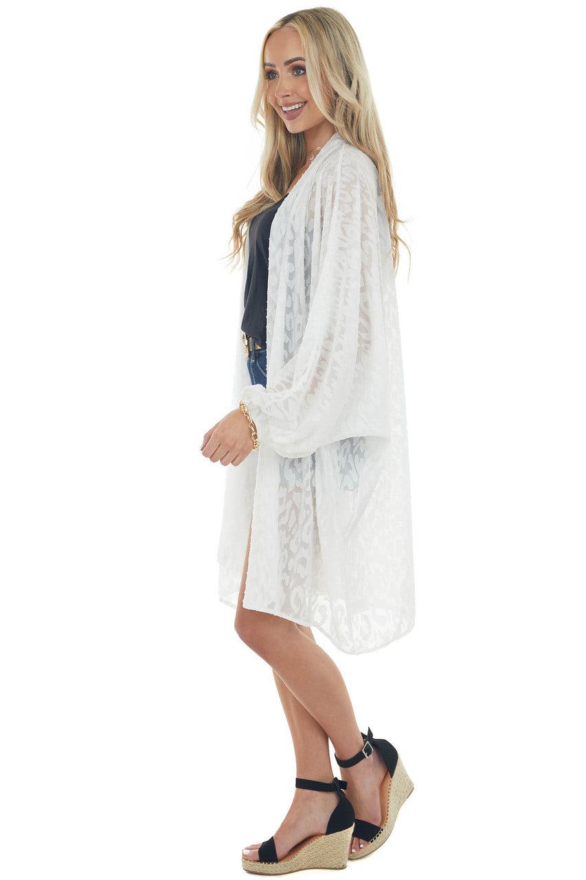 Off White Leopard Print Dolman Sleeve Kimono