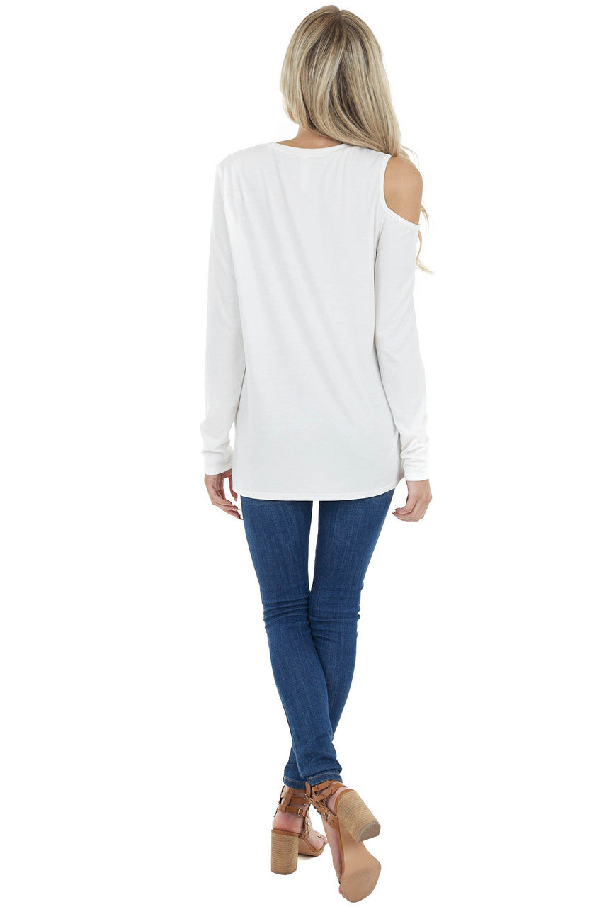 Off White Long Sleeve Open Front Top with Cold Shoulder