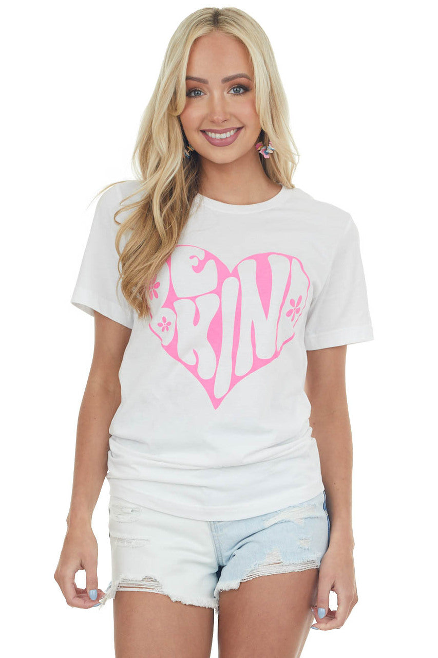 Off White Magenta 'Be Kind' Heart Graphic Tee 