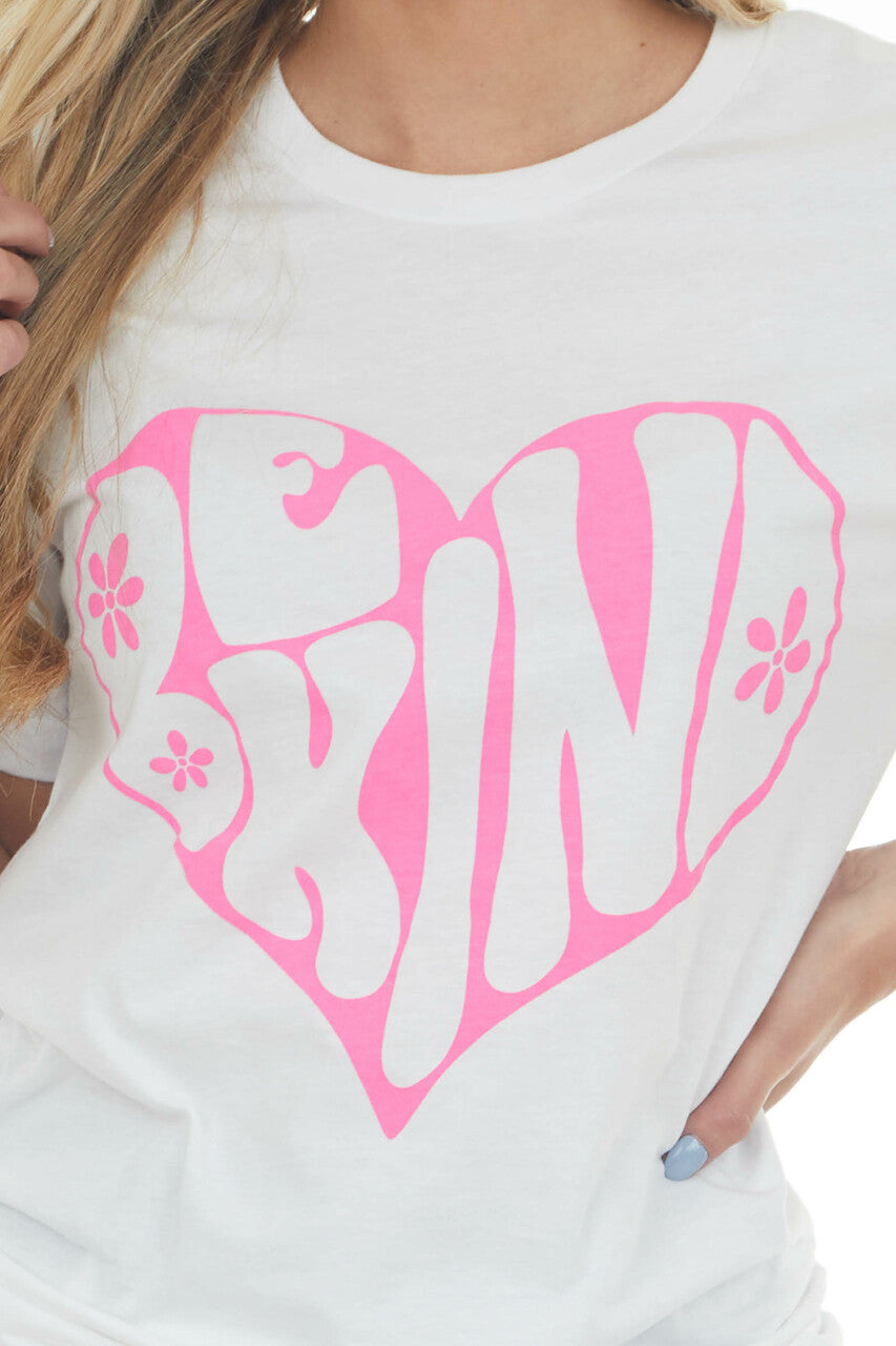 Off White Magenta 'Be Kind' Heart Graphic Tee 