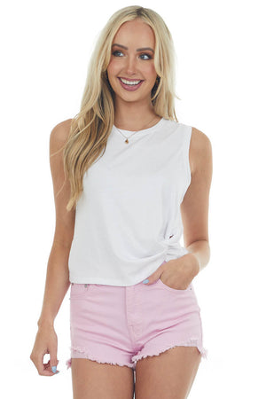 Off White Muscle Knit Tee with Twist Detail