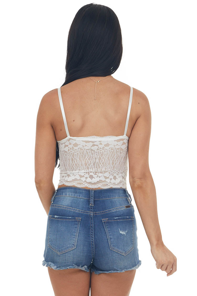 Off White Padded Sweetheart Neck Lace Bralette