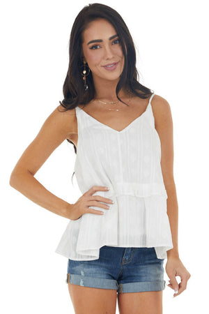 Off White V Neck Tiered Woven Tank Top