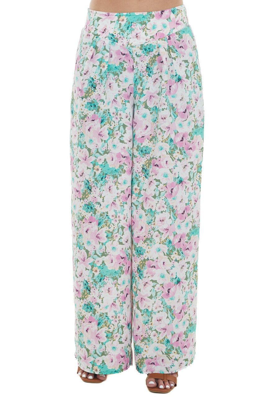 Orchid Floral Print Flowy Wide Leg Pants