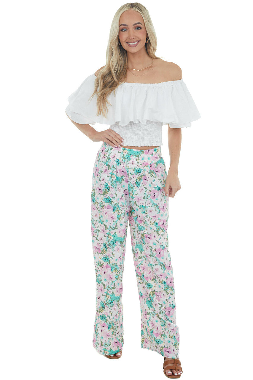 Orchid Floral Print Flowy Wide Leg Pants