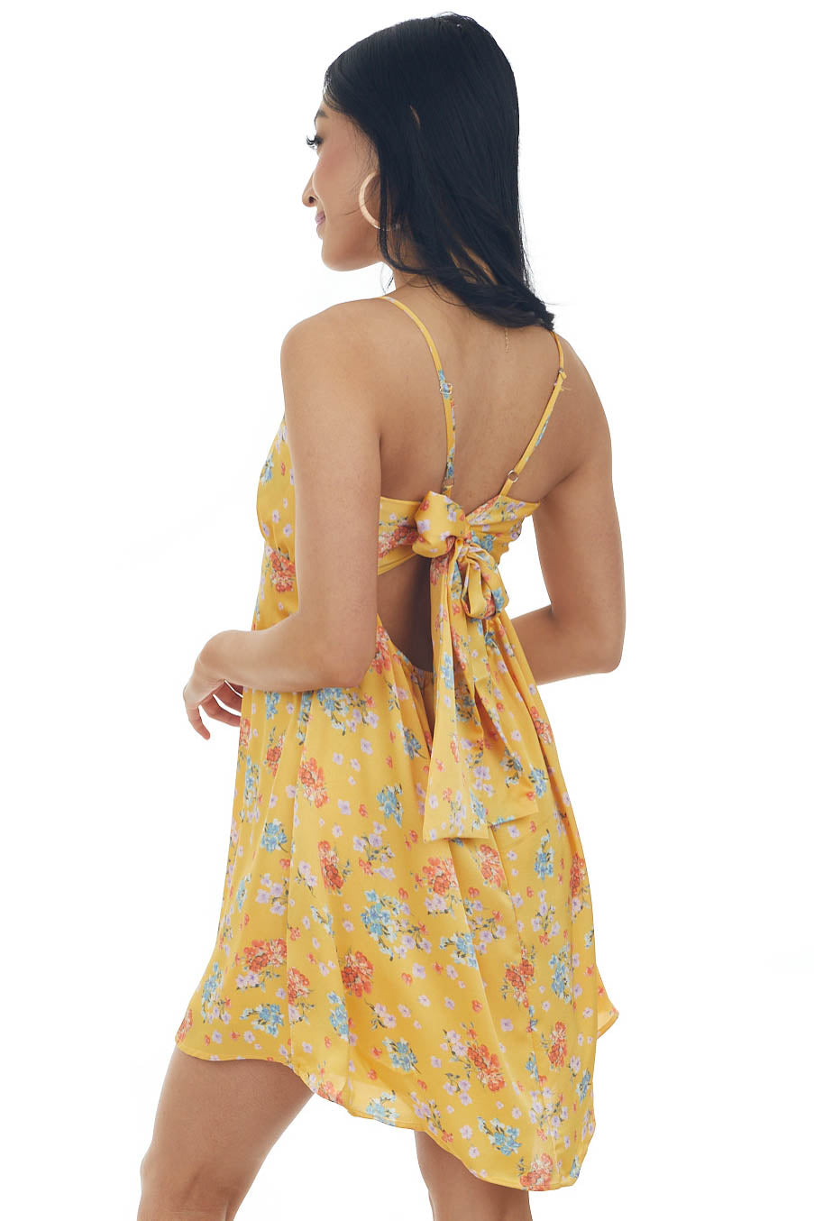 Pale Amber Floral Print Ruched Bust Mini Dress 