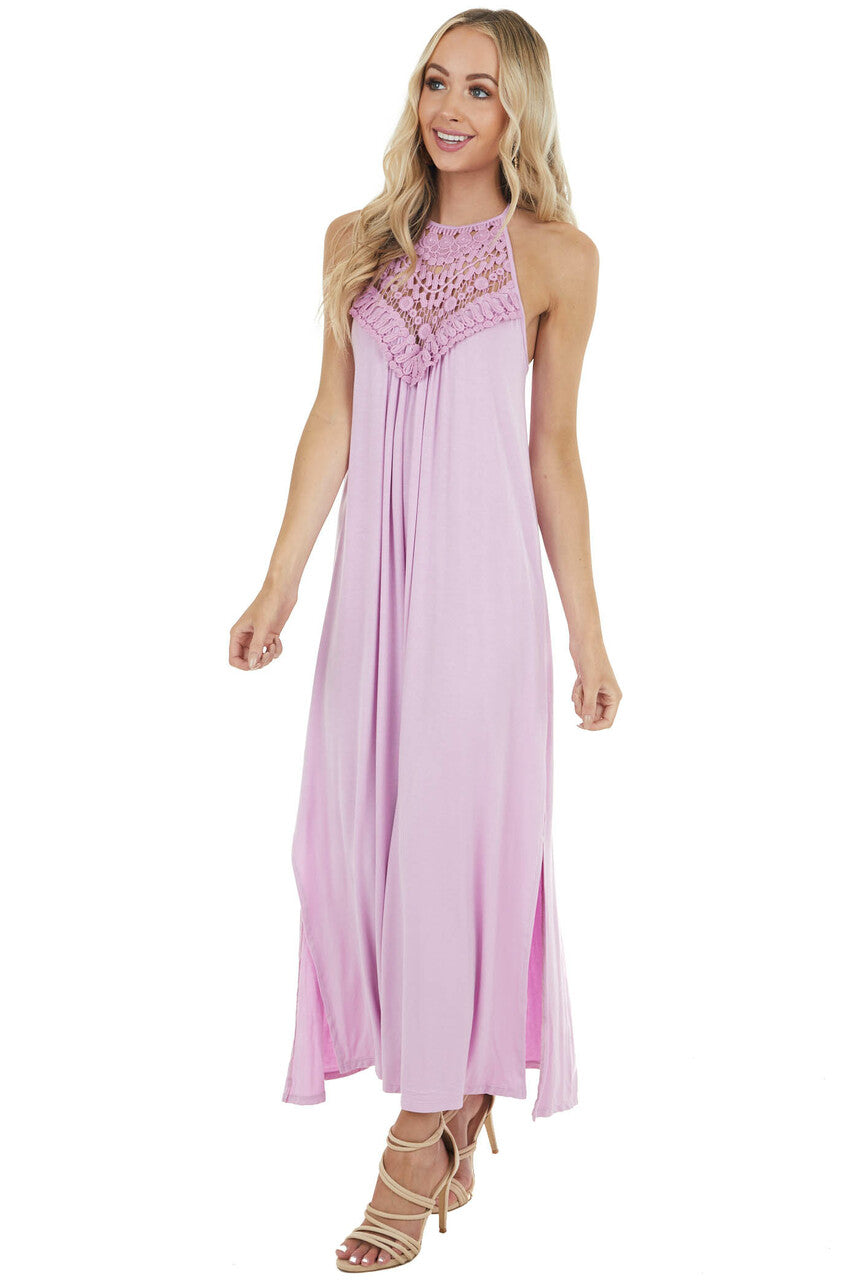 Pale Iris Sleeveless Maxi Dress with Front Lace Detail