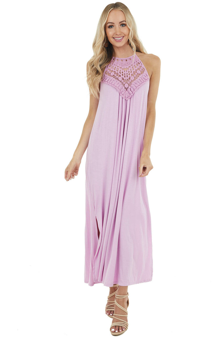 Pale Iris Sleeveless Maxi Dress with Front Lace Detail