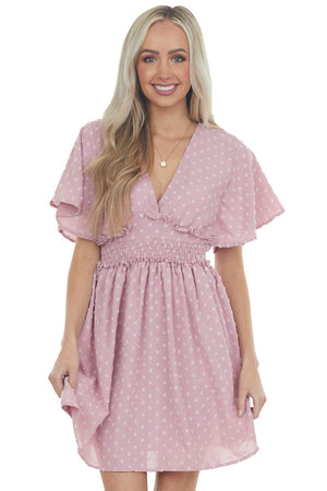 Pale Punch Swiss Dot Smocked Waist Mini Dress 