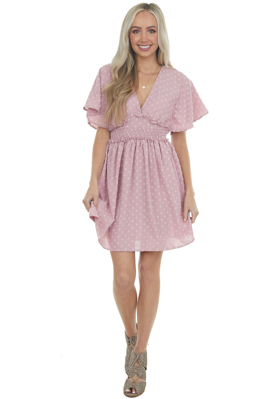 Pale Punch Swiss Dot Smocked Waist Mini Dress 