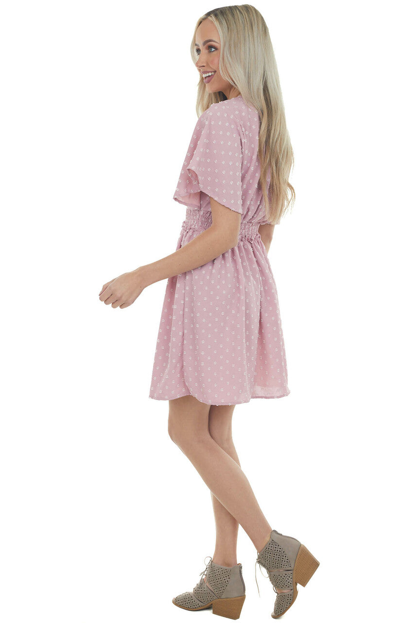 Pale Punch Swiss Dot Smocked Waist Mini Dress 