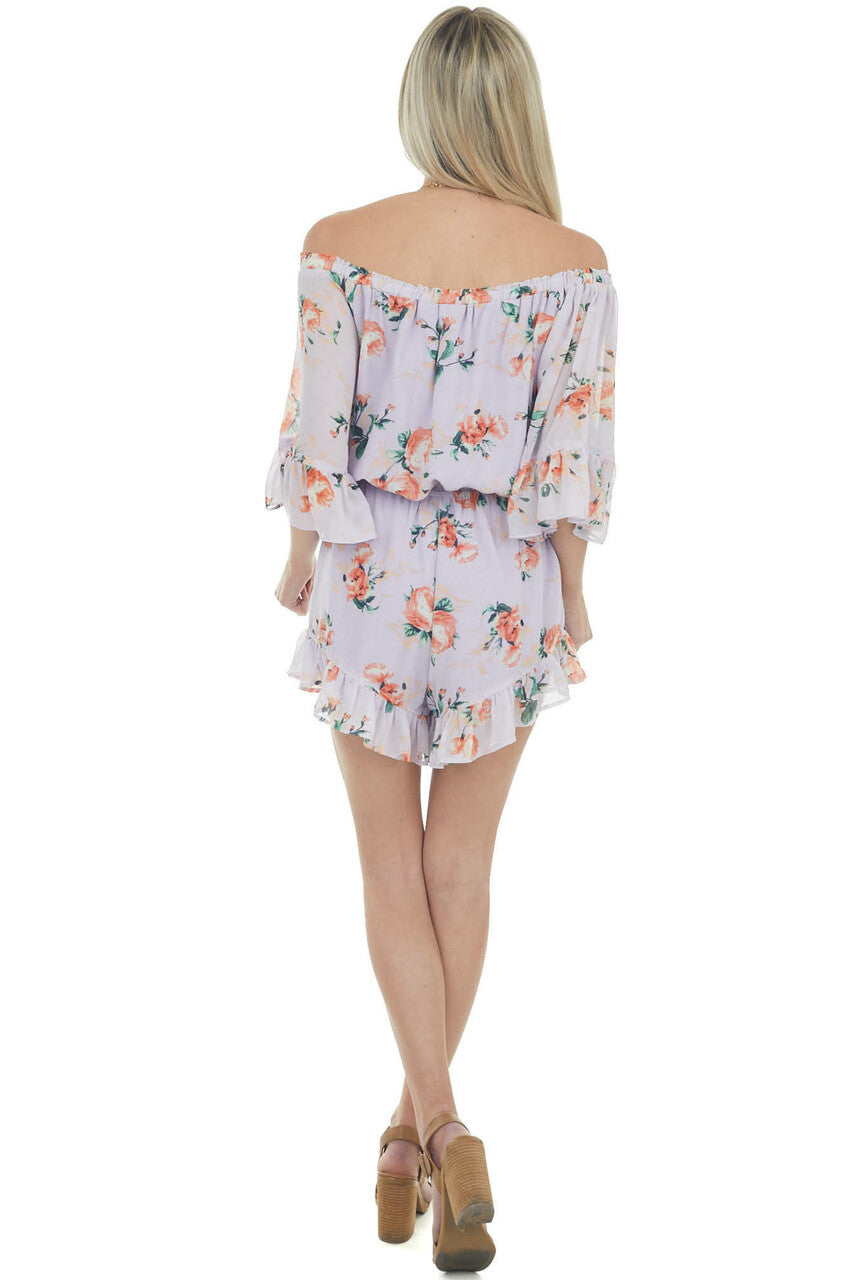 Pastel Iris Floral Off Shoulder Woven Romper