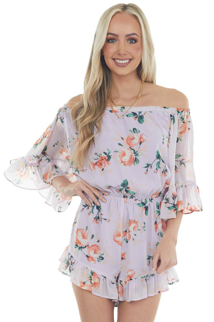 Pastel Iris Floral Off Shoulder Woven Romper