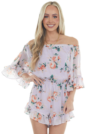 Pastel Iris Floral Off Shoulder Woven Romper