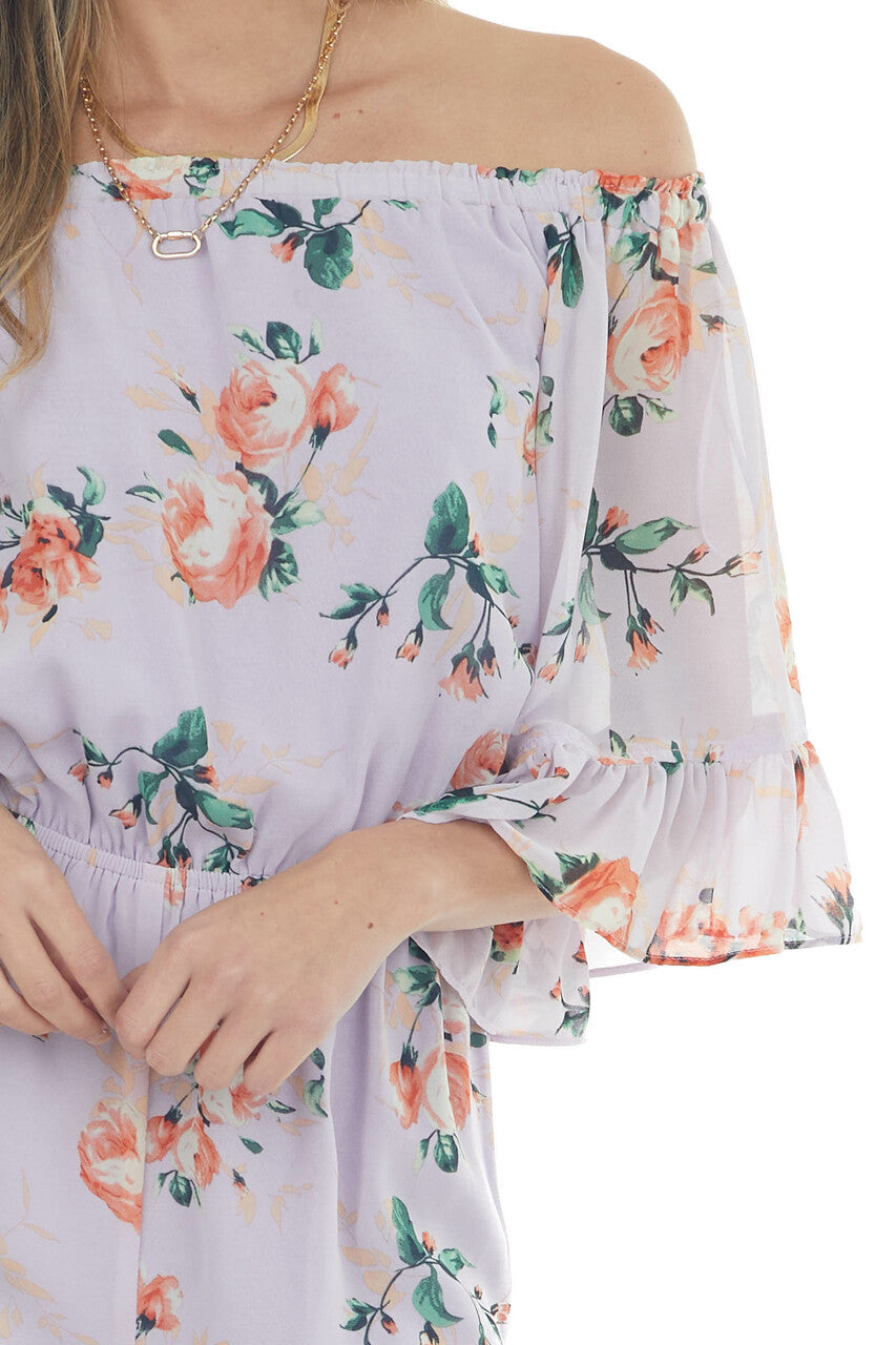 Pastel Iris Floral Off Shoulder Woven Romper