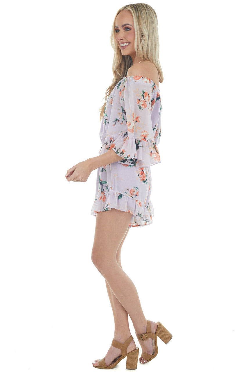 Pastel Iris Floral Off Shoulder Woven Romper