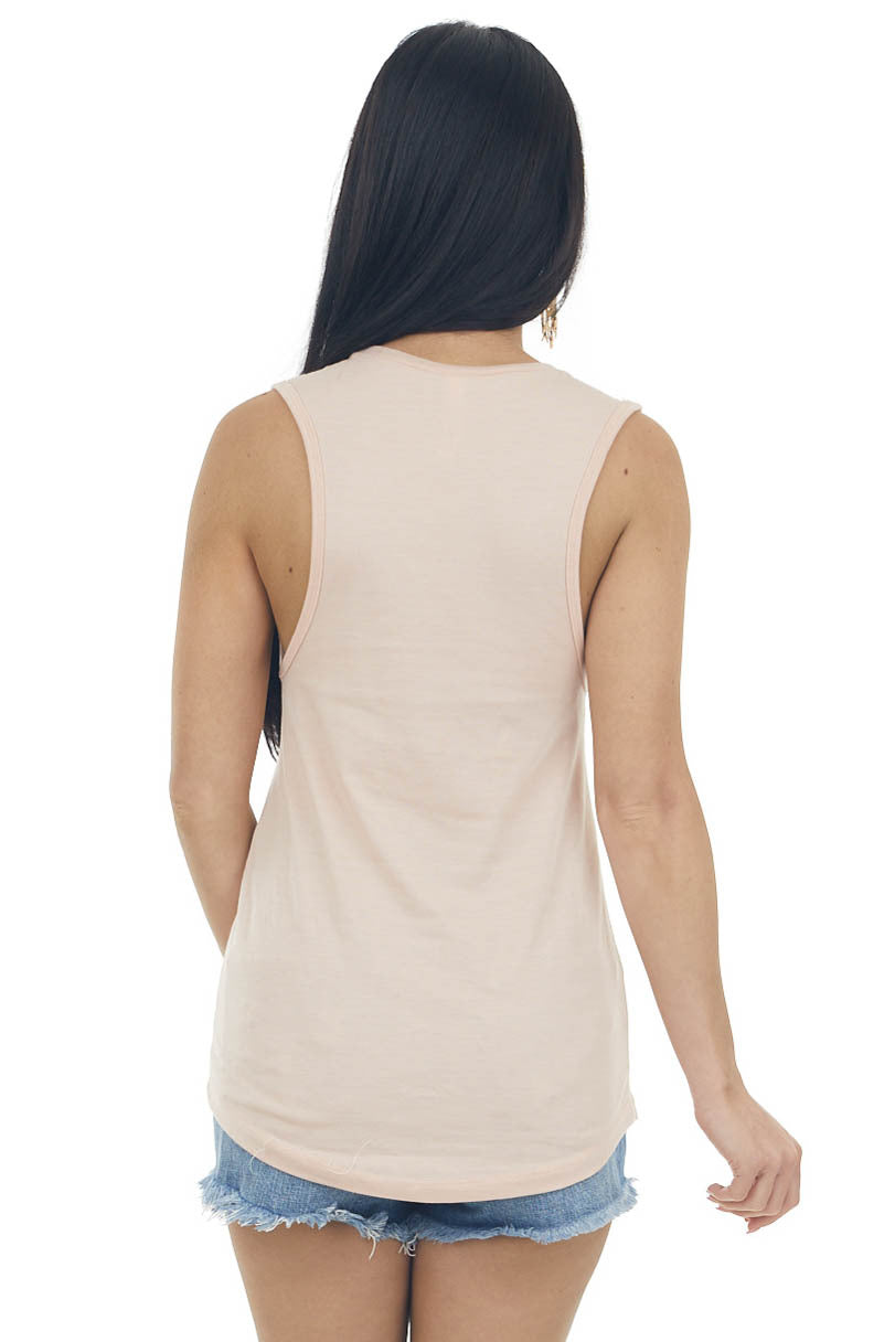 Peach 'California' Graphic Sleeveless Knit Top