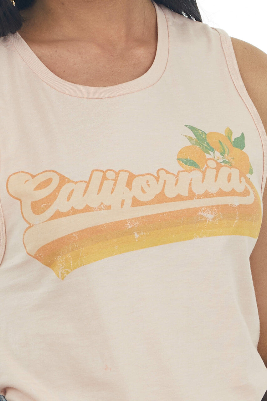 Peach 'California' Graphic Sleeveless Knit Top