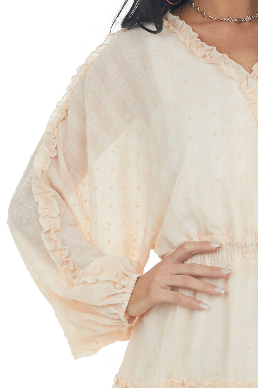 Peach Gingham Swiss Dot Ruffle Short Dress